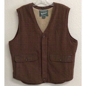 Woolrich Teton Vest Mens Large Wool Blend Sherpa Lined Brown Houndstooth Zip